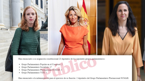 24/10/2023 La secretaria de Estado en funciones Lilith Verstrynge, la vicepresidenta en funciones Yolanda Díaz y la ministra en funciones Ione Belarra.