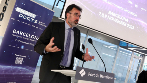 El president del Port de Barcelona, Lluís Salvadó, durant la presentació de l'Smart Ports 2023