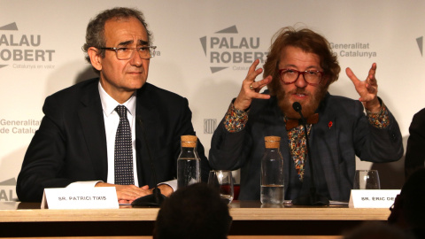 El president del Gremi de Llibreters, Èric del Arco, i el de la Cambra del Llibre, Patrici Tixis, donen detalls del Sant Jordi 2023.