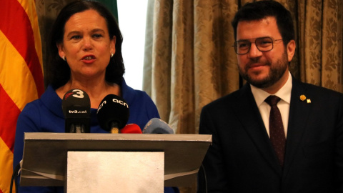 24/03/2023 - Mary Lou McDonald, presidenta del Sinn Féin, i Pere Aragonès, després de reunir-se a Dublín.