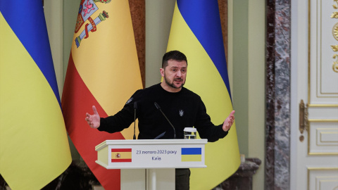 Imagen de archivo del presidente de Ucrania, Volodimir Zelenski, en Kiev, justo el día en el que Pedro Sánchez ha visitado su país con motivo del primer aniversario de la guerra.