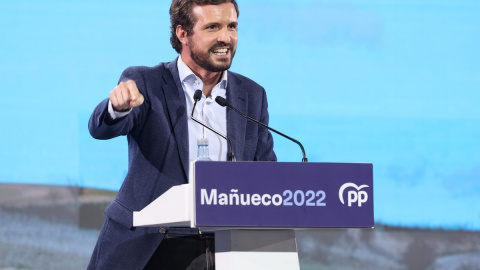 El que fuera presidente del PP, Pablo Casado, en una imagen de archivo durante el cierre de campaña del PP para las elecciones regionales del 13F, a 11 de febrero de 2022, en Valladolid.