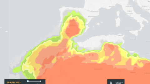 Mapa de las regiones más afectadas por la masa de aire sahariano que llega esta semana a España.