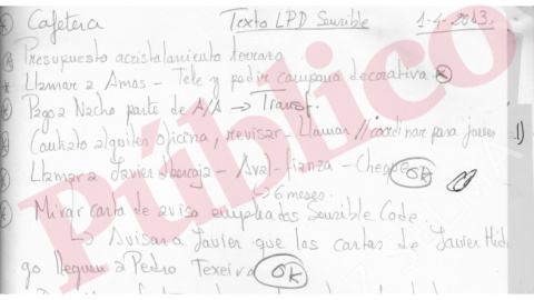 Apunte de la esposa de José Manuel Villarejo para hablar con el director de la sucursal Francisco Javier Ruiz Valdivieso