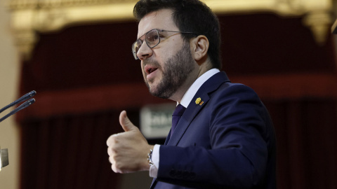 El presidente de la Generalitat, Pere Aragonés interviene en la Comisión General de las Comunidades Autónomas en el Senado, este jueves.