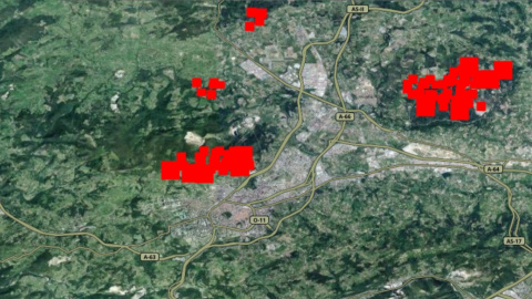 Mapa que muestra la cercanía de los fuegos a Oviedo.