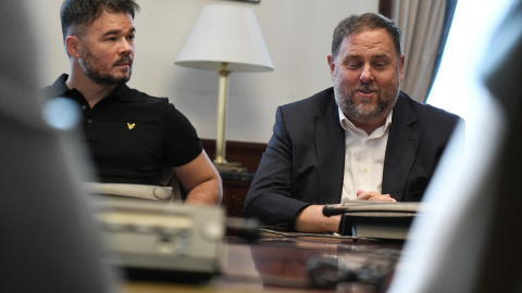 El presidente de ERC, Oriol Junqueras, junto al portavoz de su grupo en el Congreso, Gabriel Rufián.