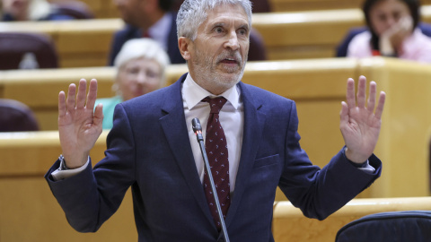 El ministro del Interior, Fernando Grande-Marlaska, interviene en una sesión de control celebrada en el pleno del Senado, en Madrid, a 16 de mayo de 2023.