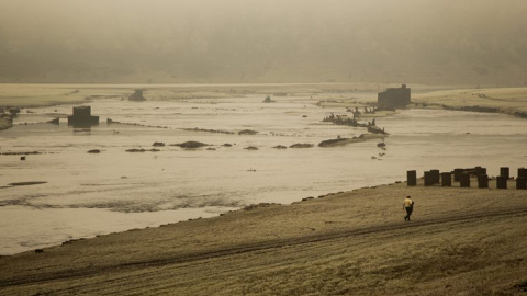 Vista del antiguo Portomarín, inundado por el embalse de Belesar.