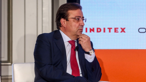 El presidente de la Junta de Extremadura, Guillermo Fernández Vara, interviene en la primera mesa de debate de las I Jornadas de Fondos Europeos para la recuperación Next Generation, a 5 de julio de 2021, en el Hotel Westin Palace, Madrid, (España)