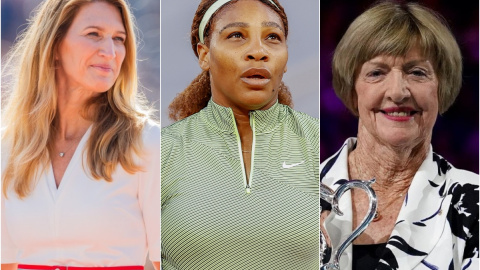 De izquierda a derecha, Margaret Court, Serena Williams y Stefanie Graf.