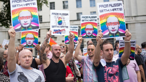 Foto de archivo de una protesta contra la lesgislación LGBTQ+ en Rusia.