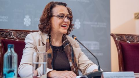 La presidenta del Consejo de Estado, Magdalena Valerio Cordero, presenta la Memoria del Consejo de Estado 2022, en la sede del Consejo de Estado, a 28 de noviembre de 2023