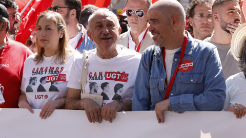 Los secretarios generales de UGT y CCOO, Pepe Álvarez y Unai Sordo, en la manifestación del 1 de mayo en Madrid.