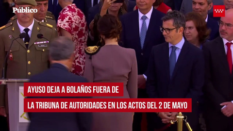 Así ha sido el momento en el que el equipo de Ayuso deja a Bolaños fuera de la tribuna de autoridades en los actos del 2 de Mayo