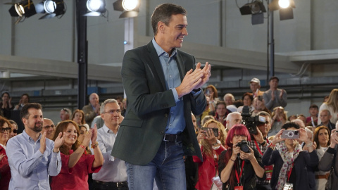 El secretario general del PSOE y presidente del Gobierno, Pedro Sánchez, durante un mitin del PSOE en Valladolid, a 21 de mayo de 2023