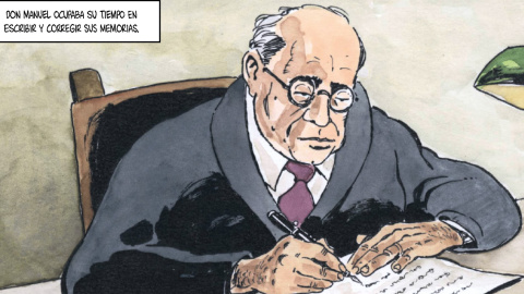 Manuel Azaña, en el cómic 'Plomo y gualda', de Juanarete y Manuel Granell.