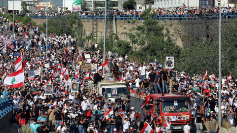 Manifestación del primer aniversario de la explosión del puerto de Beirut.