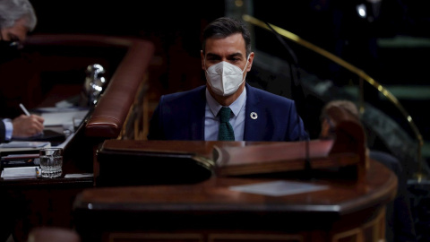 El presidente del Gobierno, Pedro Sánchez, se dirige comparece ante la Cámara este miércoles durante la sesión de control en el Congreso de los Diputados.