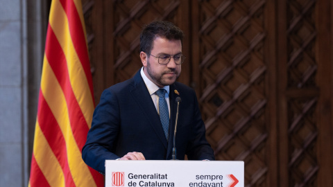 El president de la Generalitat, Pere Aragonès, en una comparecencia, en el Palau de la Generalitat, a 13 de marzo de 2024, en Barcelona.