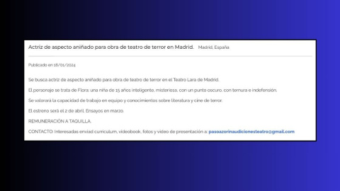 Captura de pantalla de uno de los anuncios donde la compañía de Ramón Paso buscaba actrices para uno de sus proyectos.