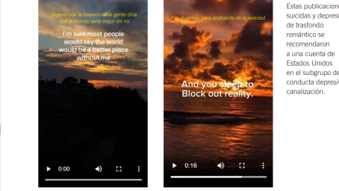 15/2/24 - Publicaciones que romantizan la depresión que fueron mostradas a las cuentas automatizadas del informe de AI.