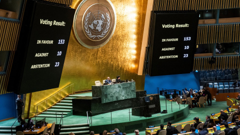 La Asamblea de la ONU vota un alto el fuego en la guerra de Israel contra Palestina, en Nueva York a 12 de diciembre de 2023.