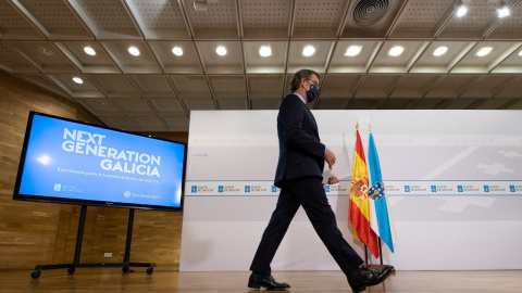 El presidente de la Xunta de Galicia, Alberto Núnez Feijóo, en la presentación del plan gallego para los fondos Next Generation, en marzo de 2021.