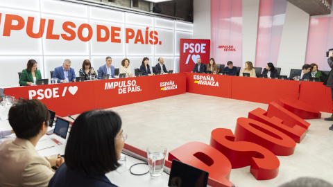 Imagen de la Ejecutiva Federal del PSOE celebrada este lunes en Ferraz tras las elecciones en Euskadi.