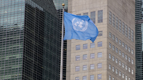 Foto de archivo, bandera de las Naciones Unidas (ONU)