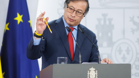 El presidente de Colombia, Gustavo Petro, en una rueda de prensa durante su reciente visita a España.