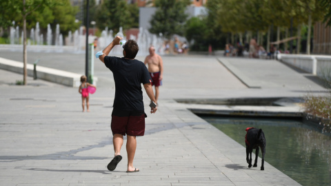 Un hombre pasea con su perro en el Parc Central, a 12 de agosto de 2021, en Valencia, Comunidad Valenciana (España)