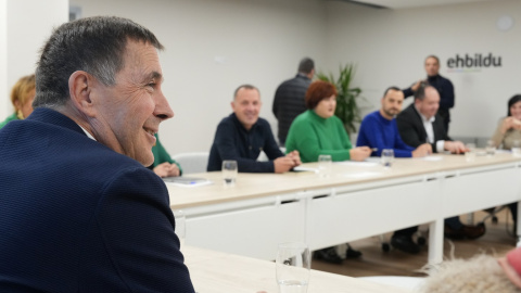 El coordinador general de EH Bildu, Arnaldo Otegi, durante la reunión de su Mesa Política, en su sede en San Sebastián. E.P./Unanue