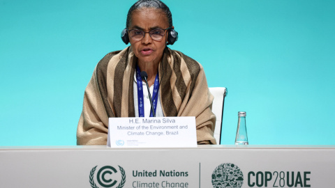 Marina Silva, la ministra de Medio Ambiente y Cambio Climático de Brasil, durante una conferencia de prensa en la COP28, en Dubái, a 10/12/2023