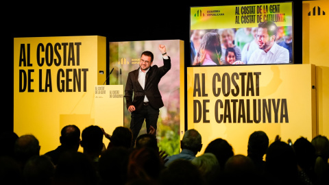 Pere Aragonès en un acte de campanya a l'Hospitalet de Llobregat.