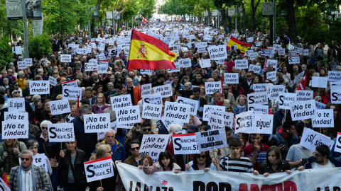 Marcha a favor de Pedro Sánchez en Madrid, bajo el lema "Por amor a la democracia".