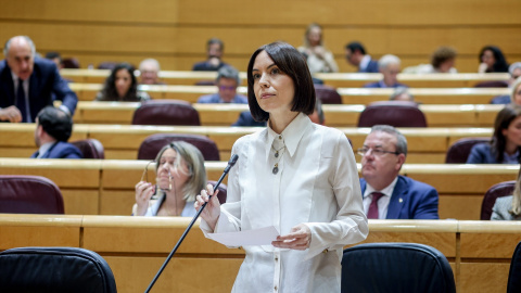 La ministra de Ciencia, Innovación y Universidades, Diana Morant, durante una sesión de control al Gobierno, en el Senado, a 9 de abril de 2024, en Madrid (España).