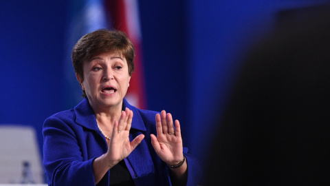 La directora gerente del FMI, Kristalina Georgieva, durante un panel de discusión en la Cumbre Climática de la ONU COP26 en Glasgow el 3 de noviembre de 2021.