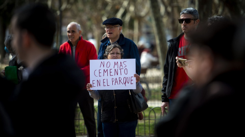 Protesta contra las obras en el Parque Calero, en Ciudad Lineal, en marzo de 2023.