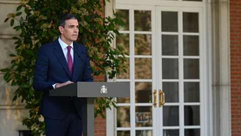 Pedro Sánchez comparece en La Moncloa para comunicar que continua al frente de la presidencia del Gobierno este lunes 19 de abril de 2024.