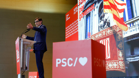 El candidat del PSC a les eleccions del 12 de maig, Salvador Illa, en un míting a Mataró.