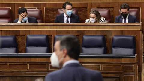 El presidente del Gobierno, Pedro Sánchez, interviene en una sesión de control al Gobierno, a 16 de junio de 2021, en el Congreso de los Diputados, Madrid.