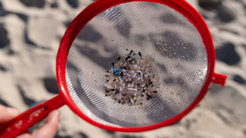 Voluntarios hacen una recogida de pellets de la arena, Galicia, a 7 de enero de 2024, en A Coruña.