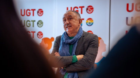 El secretario general de UGT, Pepe Álvarez, durante un desayuno informativo, en la sede de la UGT, a 11 de enero de 2024, en Madrid