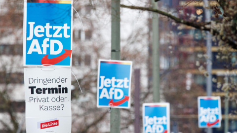 Carteles de campaña del partido ultraderechista AfD el pasado 4 de enero en Berlín.