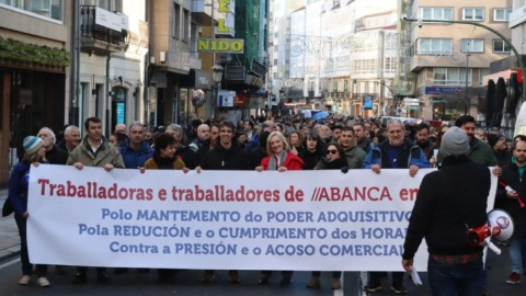 Manifestación de los trabajadores de Abanca en A Coruña.