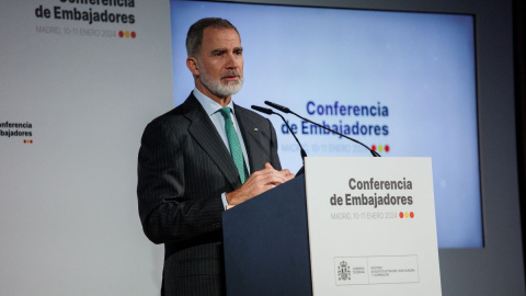 Felipe VI durante una alocución en el Ministerio de Asuntos Exteriores, a 11 de enero de 2024, en Madrid.