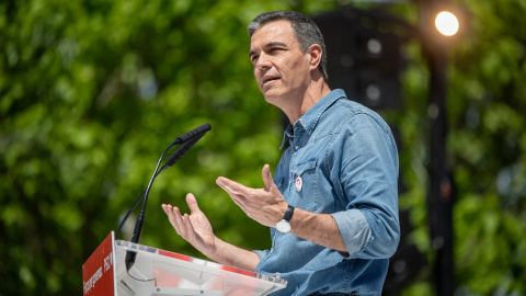 El secretario general del PSOE y presidente del Gobierno, Pedro Sánchez, interviene durante un mitin del PSC, a 4 de mayo de 2024, en Montmeló, Barcelona, Catalunya (España).