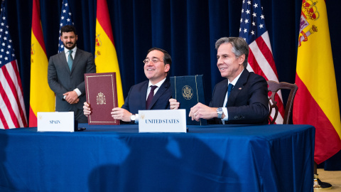 El ministro de Exteriores, José Manuel Albares, junto al el secretario de Estado de EEUU, Antony Blinken, en Washington el pasado mayo de 2023.