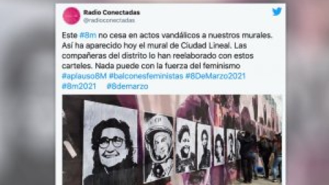 Aplausos por la reconstrucción improvisada del mural feminista de Ciudad Lineal: "La lucha no para"